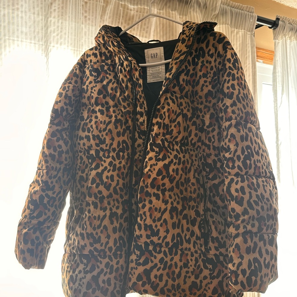 GAP Kids Brown Leopard Puffer Jacket
